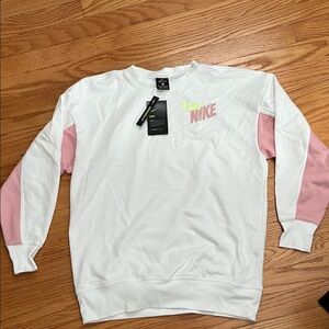 Nike White and Pink Crewneck Sweatshirt